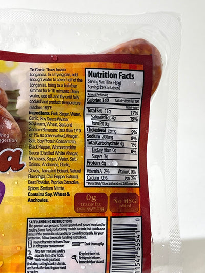 Pampangas Best Cured  PORK Longanisa SWEET GARLIC  12 oz 340 g