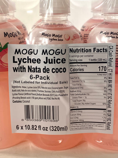 Mogu Mogu Drink with Nata de Coco LYCHEE Flavored 10.82 f oz x6