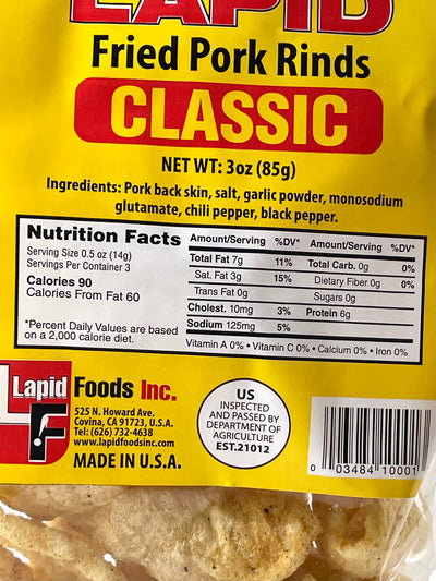 Elenas Original Lapid Classic Fried Pork Rinds Chicharon 85 g