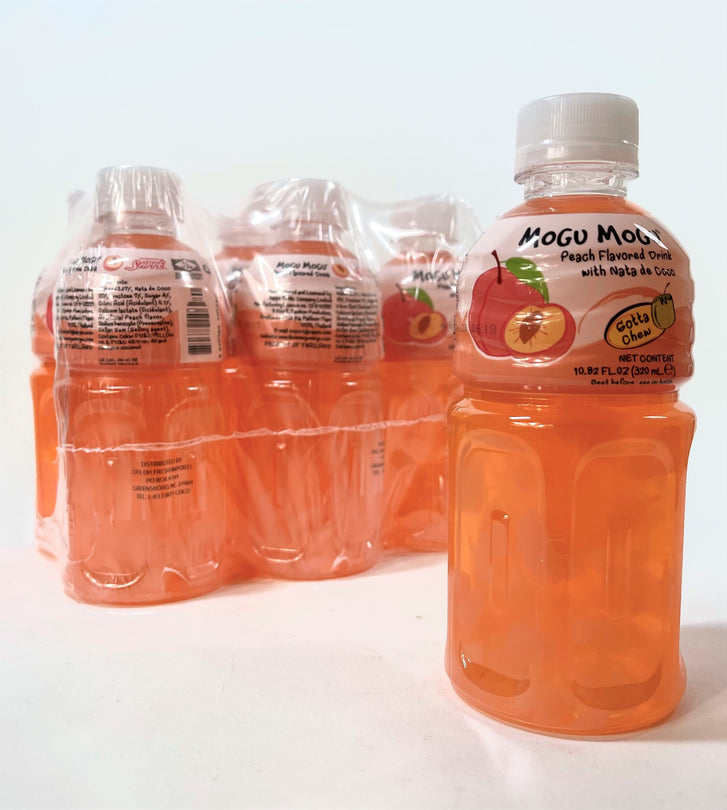 Mogu Mogu Drink with Nata de Coco PEACH Flavored 10.8 f oz 320 mL (6-PACK)