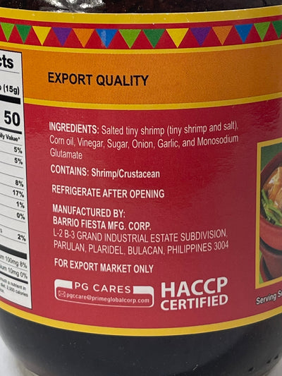 Barrio Fiesta Ginisang Bagoong Sauteed Shrimp Paste Regular 17.6 oz 500 g Large