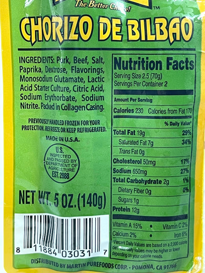 Martin Purefoods Chorizo de Bilbao 5 oz 140 g per pack (5-PACK)