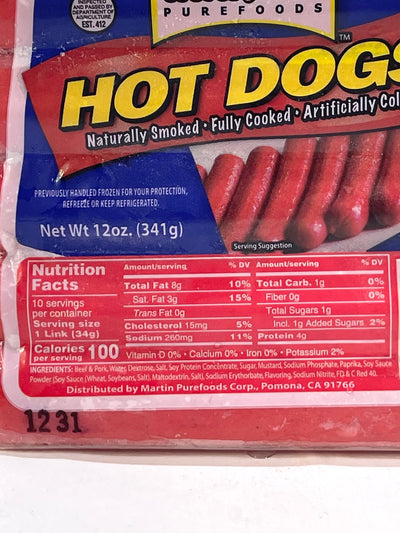 Martin Purefoods Hot Dogs  12 oz 341 g per pack (2-PACK)