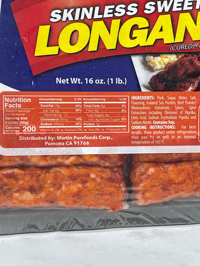 Martin Purefoods Longanisa Sweet Pork Skinless 16 oz (2-Pack)