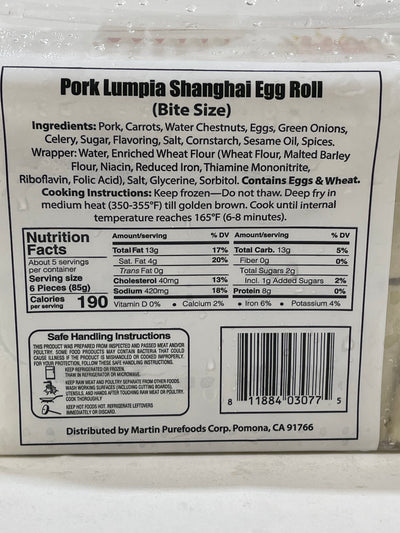 Martin Purefoods Lumpia Pork Shanghai Bite Size 16 oz 454 g (2-PACK)